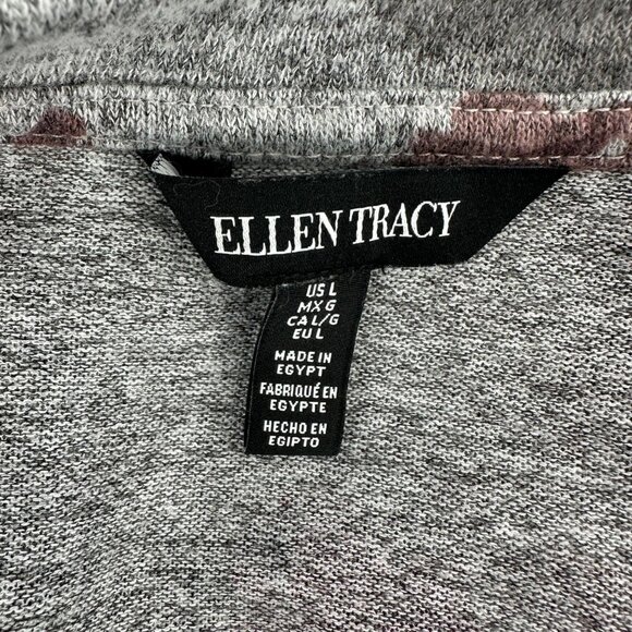 Ellen Tracy Womens Gray/Red Romance Floral Print V-Neck Long Sleeve Top Size L - Picture 6 of 9